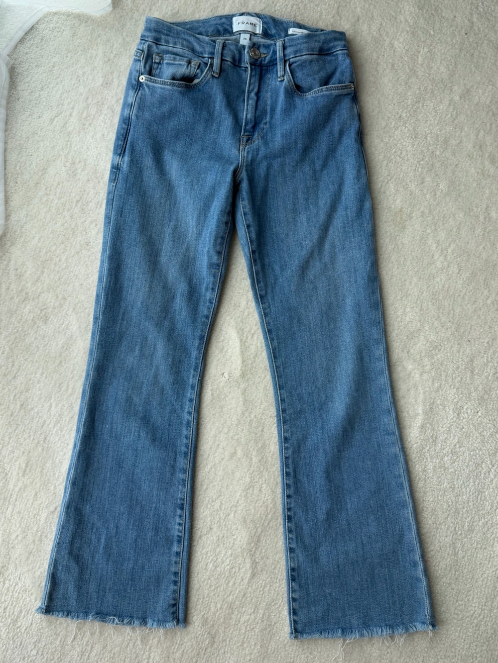Frame Le Crop Mini Boot Denim Blue Flare Jeans - Mid Wash